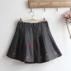 Strawberry Embroidered Pleated Mini Skirt