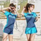 Set: Short-sleeve Rashguard Swim Top + Bottom + Skirt