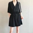 Elbow-sleeve Drawstring Waist Playsuit
