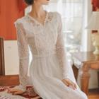 Set: Lace Long-sleeve Top + Midi A-line Mesh Skirt