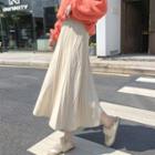 Plain High-waist Knit Midi A-line Skirt