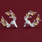 Deer Sterling Silver Earring 1 Pair - Silver & Gold - One Size