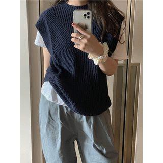 Round-neck Ribbed Knit Vest One Size