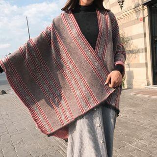 Patterned Scarf Wf163 - Red & Gray - One Size