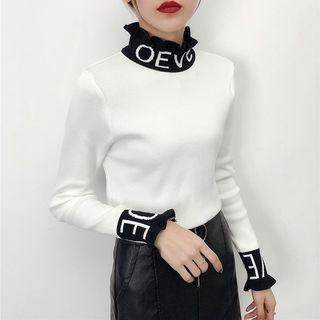 Turtleneck Lettering Knit Pullover