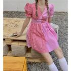 Short-sleeve Gingham Mini Dress Pink - One Size