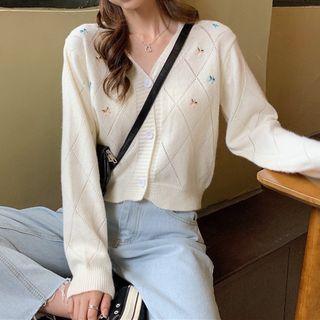 Ribbon Print Cropped Cardigan