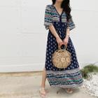 Multi-pattern Maxi Boho Dress Navy Blue - One Size