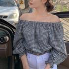 Plaid Off-shoulder Puff Sleeve Top As Shown In Figure - One Size