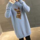 Rabbit Applique Mock-neck Long Sweater