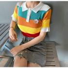 Color-block Short-sleeve Slim-fit Polo-shirt As Figure - One Size