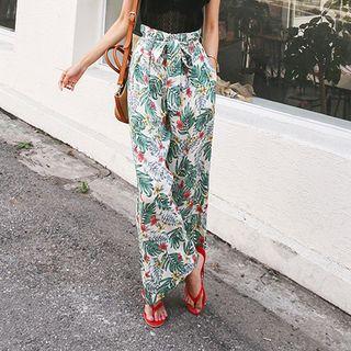 Foliage Linen Blend Wide-leg Pants With Sash