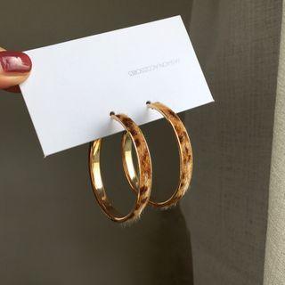 Leopard Print Flannel Open Hoop Earring 1 Pair - Leopard Print Flannel Open Hoop Earring - Brown - One Size