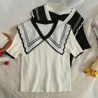 Peter Pan-collar Skinny Crop T-shirt