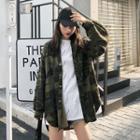 Loose-fit Camo Long Jacket Army Green - One Size