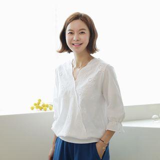 3/4-sleeve Eyelet-lace Wrap Top