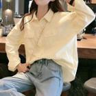Long-sleeve Plain Loose-fit Shirt Almond - One Size