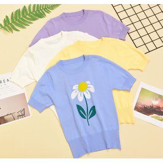 Floral Short-sleeved Knit Top