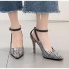 Pointy Toe Plaid Ankle Strap High Heel Pumps