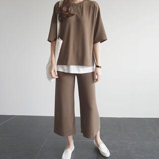 Set: Elbow-sleeve T-shirt + Wide-leg Pants