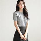 Short-sleeve Cable-knit Top Gray - One Size