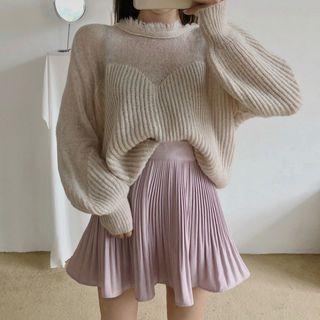 Fray-hem Sweater / Mini A-line Skort