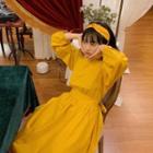 Set: Long-sleeve Plain Midi Dress + Headband
