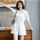 Elbow-sleeve Zip Wide-leg Playsuit