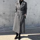 Handmade Wool Blend Maxi Houndstooth Coat Black - One Size