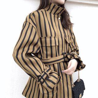 Striped Pocketed Zip Jacket