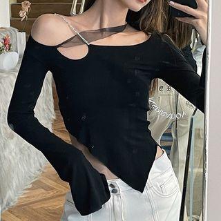 Irregular Rhinestone Cropped T-shirt