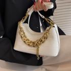 Chain Detail Croc Grain Faux Leather Hobo Bag