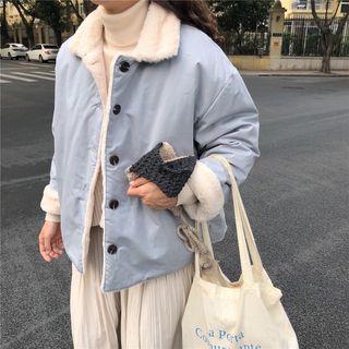 Fleece-lined Padded Coat Sky Blue - One Size