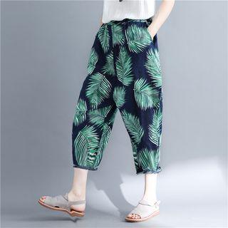 Leaf Print Cropped Harem Pants