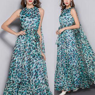 Leopard Print Chiffon Evening Gown