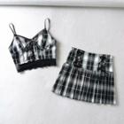 Plaid Camisole Top / Pleated Skirt