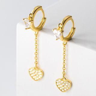 Sterling Silver Rhinestone Heart Drop Earring