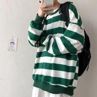 Striped Round-neck Over-sized Long-sleeve Top