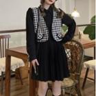 Houndstooth Vest / Long-sleeve Plaid Dress