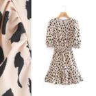 Elastic-waist Short-sleeve Leopard Print Mini Dress