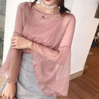 Set: Bell Long-sleeve Chiffon Top + Camisole