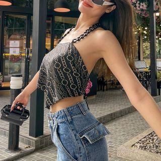Circle Print Halter Camisole Top