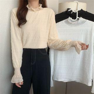 Mock-neck Ruffle Trim Lace Top