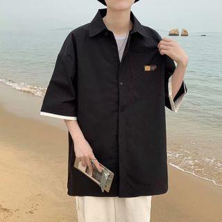 Mock Two Piece Pocket Front Elbow Sleeve Shirt