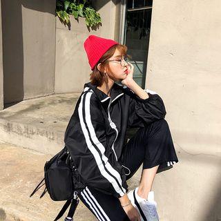 Stand-collar Contrast-trim Windbreaker