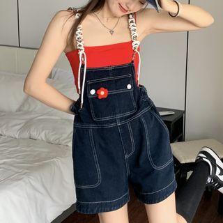 Camisole Top / Floral Denim Jumper Shorts / Denim Dungaree