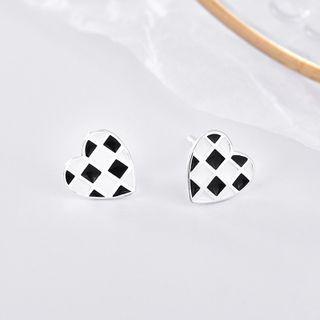 Heart Stud Earring 1 Pair - Black & White - One Size