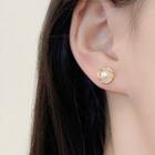 Set Of 3 Pairs: Faux Pearl Stud Earring 1 Pair - Gold - One Size