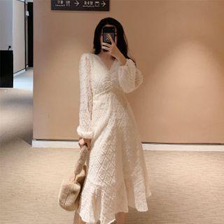 Long-sleeve Midi Mermaid Chiffon Dress