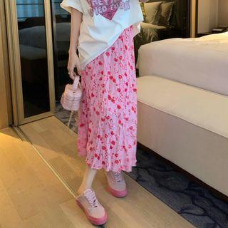 Floral Midi A-line Skirt Skirt - Pink - One Size